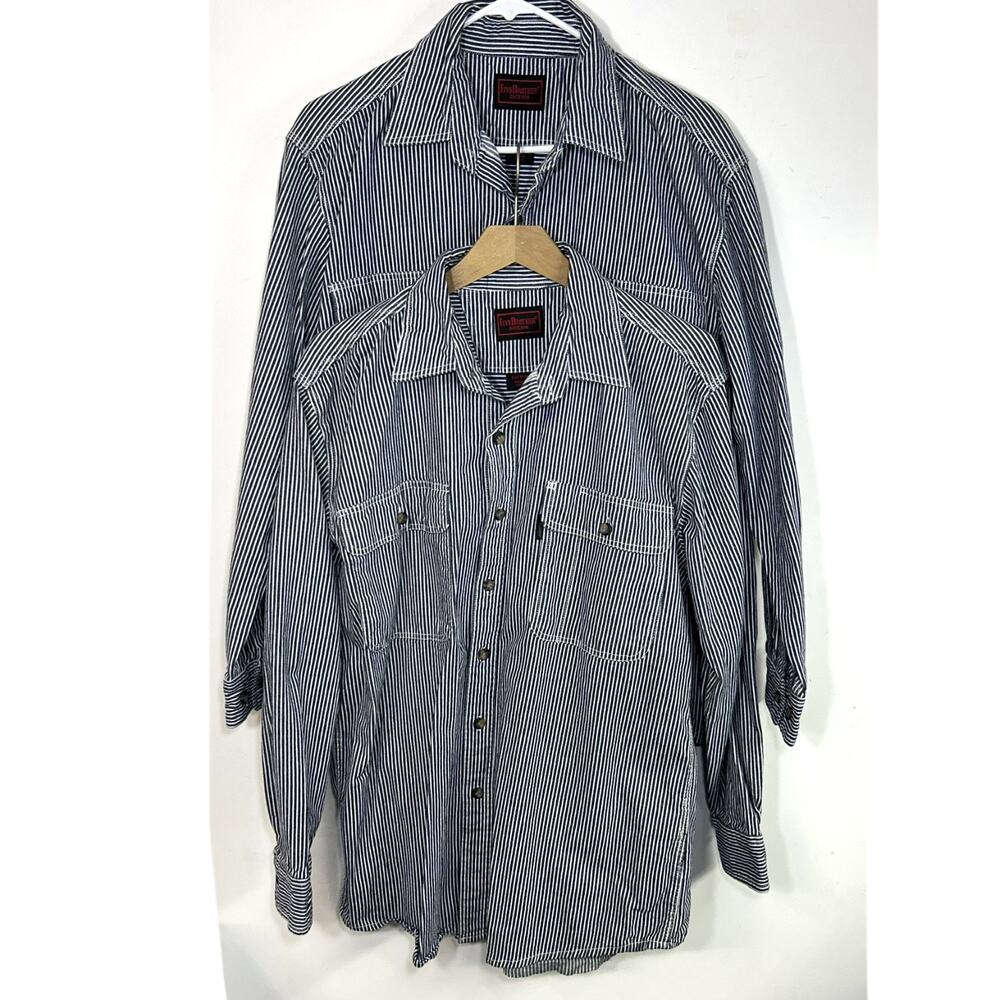 Five Brother Mens M Hickory Railroad Stripe Long Sleeve Denim Shirt Lot of 2